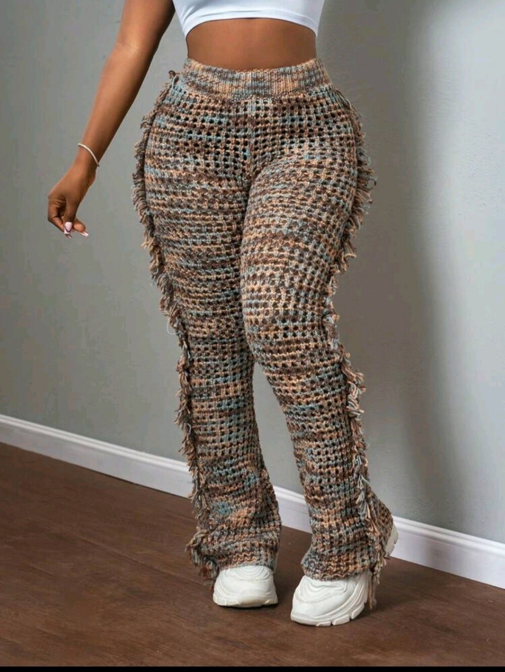 Fringe Knit Flare Pants - Picture 2 of 3